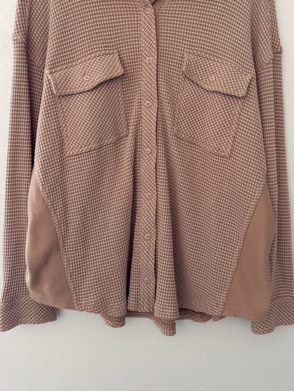 Aerie Lumber Jane Waffle Shirt Shacket XL Oversized Neutral Tan Thermal Minimal - Picture 9 of 13